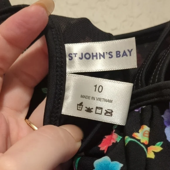 St. John's Bay black floral camisole one piece tank swim suit - Picture 6 of 8